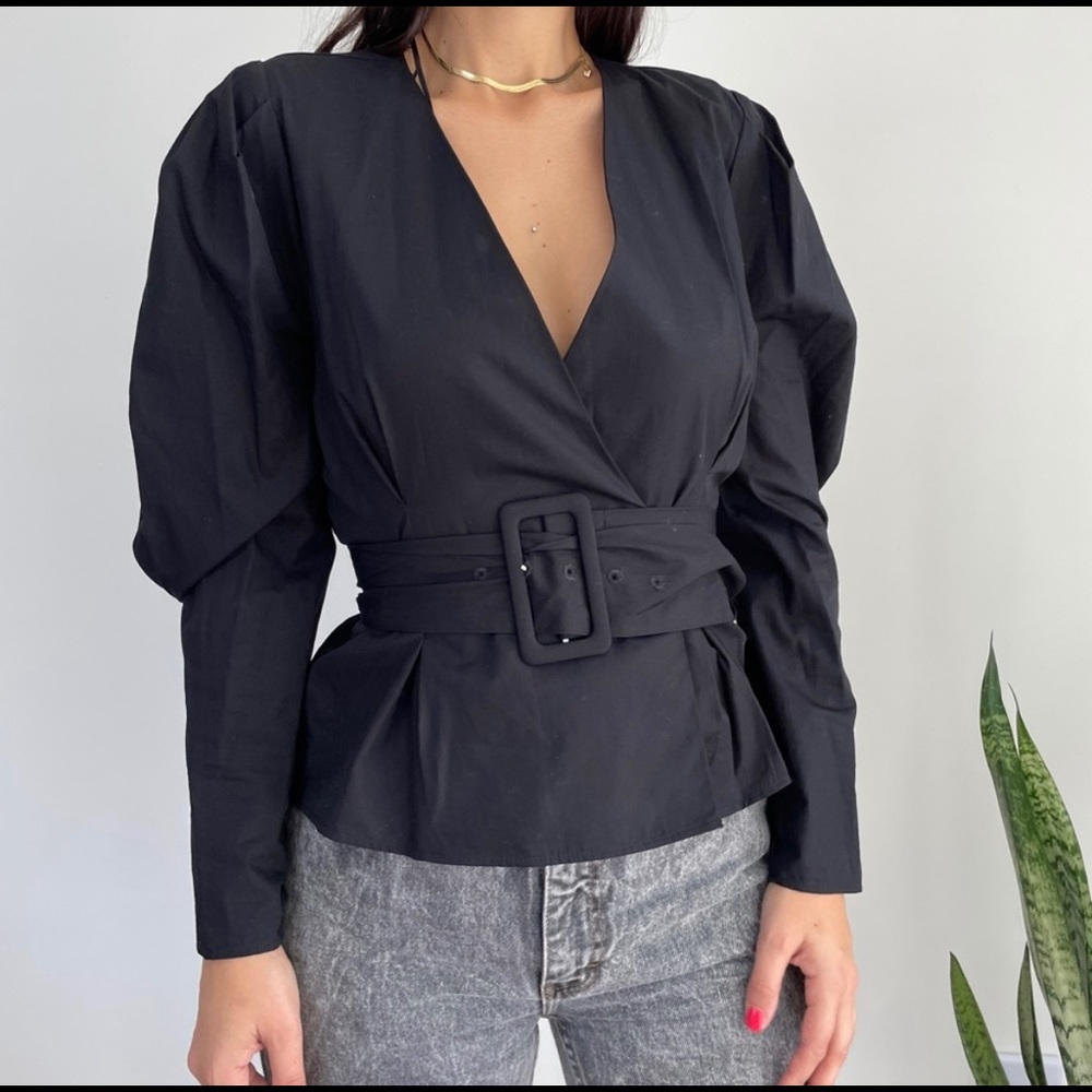 Zara BELTED POPLIN BLOUSE